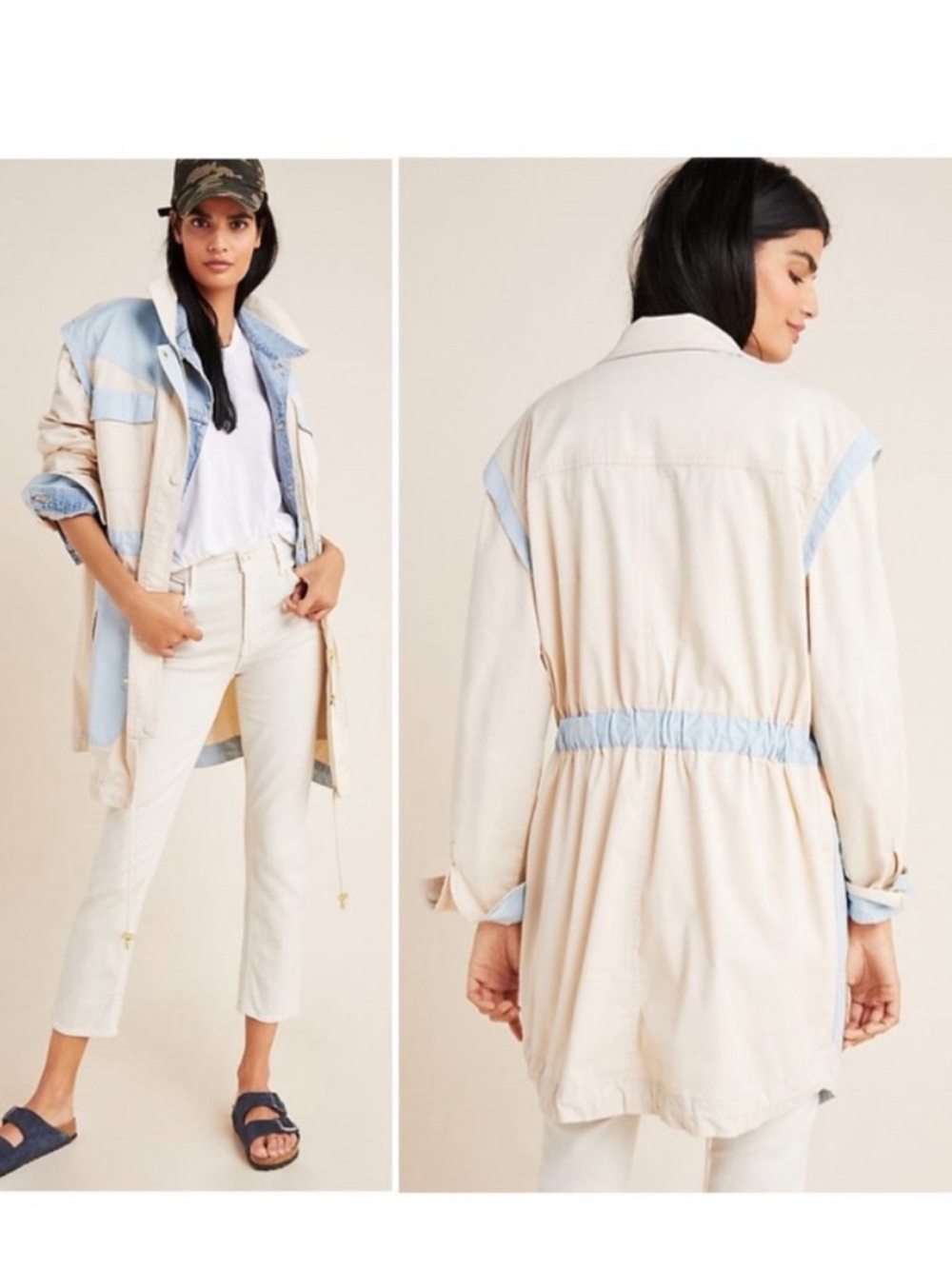 Anthropologie Catelyn Color Block Trench Coat Utility Jacket size XL